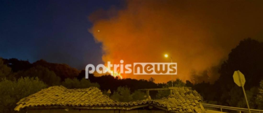 Φωτιά στην Ηλεία: Δύσκολη νύχτα για κατοίκους και πυροσβέστες (βίντεο)