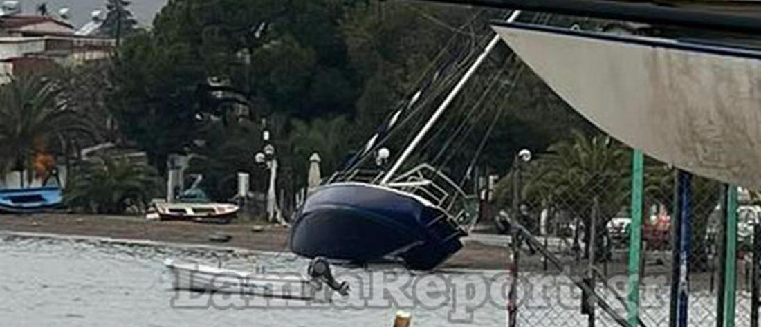 Λαμία: Σκάφος βγήκε στη στεριά (εικόνες)