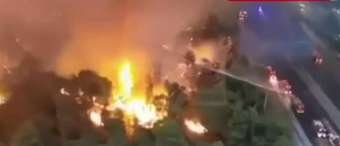 Φωτιά στην Αττική: βίντεο - ντοκουμέντο από ελικόπτερο