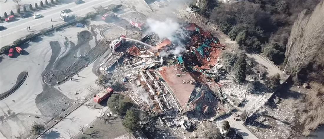 Καστοριά - έκρηξη σε ξενοδοχείο: εικόνες σοκ από drone (βίντεο)