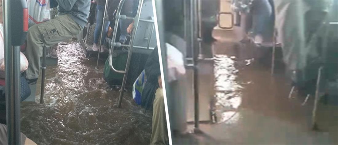Πλημμύρισε… λεωφορείο στον Ασπρόπυργο (βίντεο)