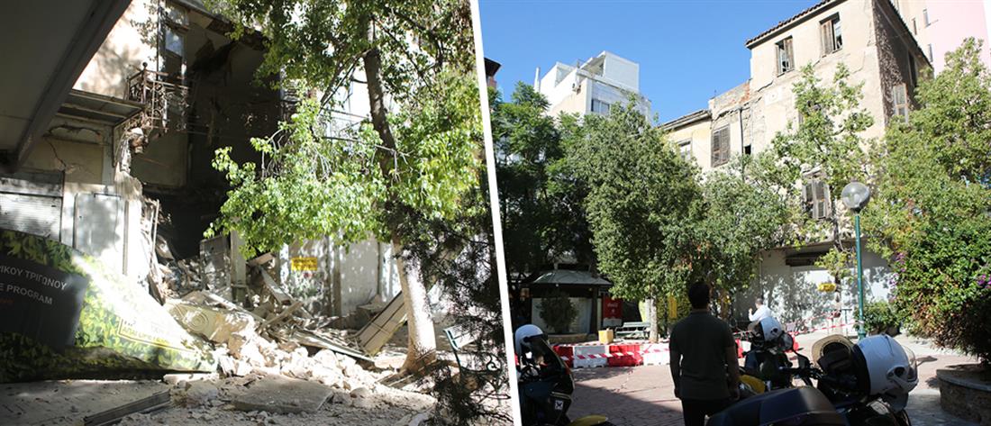 Καταρρέει κτήριο στην Αιόλου - Αποκλείστηκε η περιοχή (εικόνες)