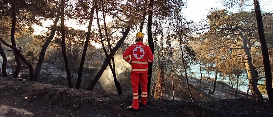 Φωτιά στα Γεράνεια Όρη: Στήθηκε Σταθμός Πρώτων Βοηθειών από τον Ερυθρό Σταυρό (εικόνες)