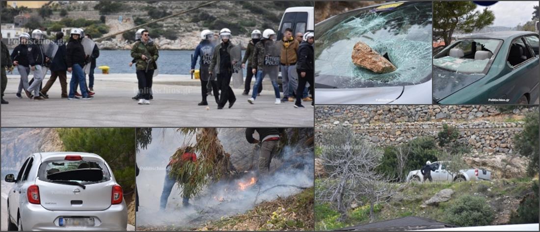 Άνδρες των ΜΑΤ έσπασαν αυτοκίνητα στην Χίο (εικόνες)