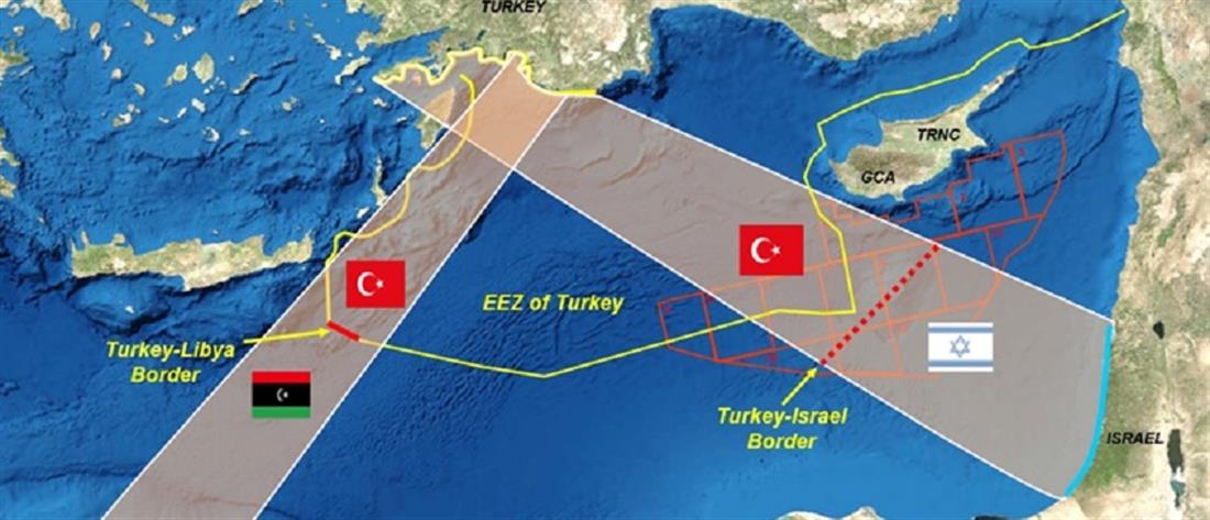 Νέος προκλητικός χάρτης από την Τουρκία: εξαφανίζει τη Ρόδο και θέλει ΑΟΖ με το Ισραήλ