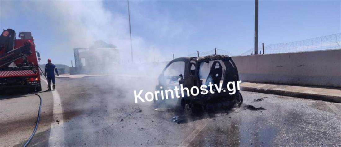 Κόρινθος: Αυτοκίνητο τυλίχθηκε στις φλόγες εν κινήσει (εικόνες)