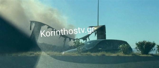 Φωτιά σε νταλίκα στην Εθνική Οδό - Κινδύνεψε ο οδηγός (εικόνες)